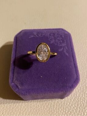 3CT Bezel Set Crashed Ice 5A CZ 14K Gold Plated Sterling Silver